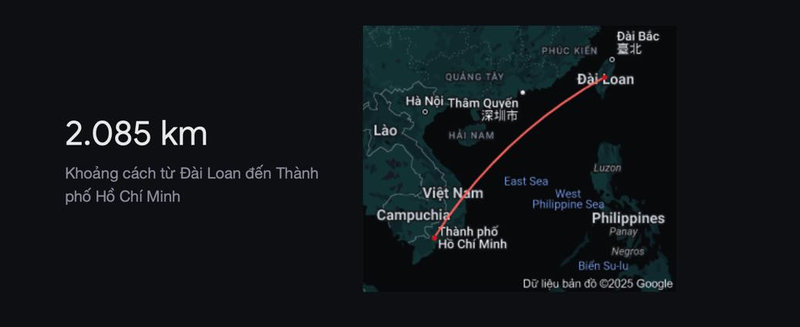 Khoảng cách từ Đài Loan đến TP.HCM