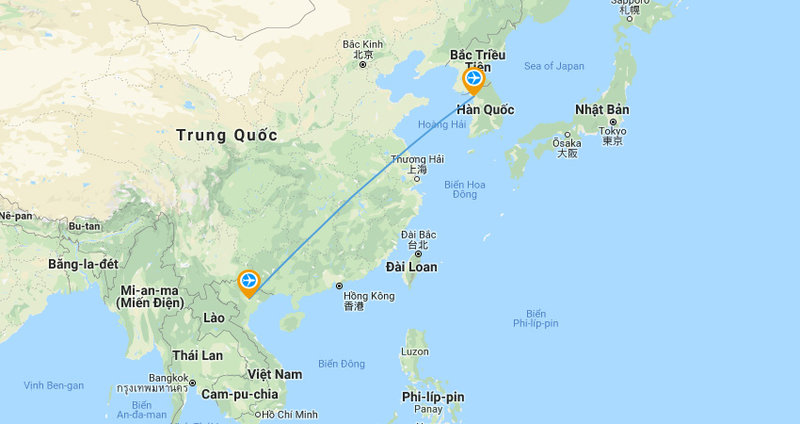 Từ Hàn Quốc về Việt Nam bao nhiêu tiếng sẽ phụ thuộc vào khoảng cách từ Hàn Quốc đến các thành phố của Việt Nam